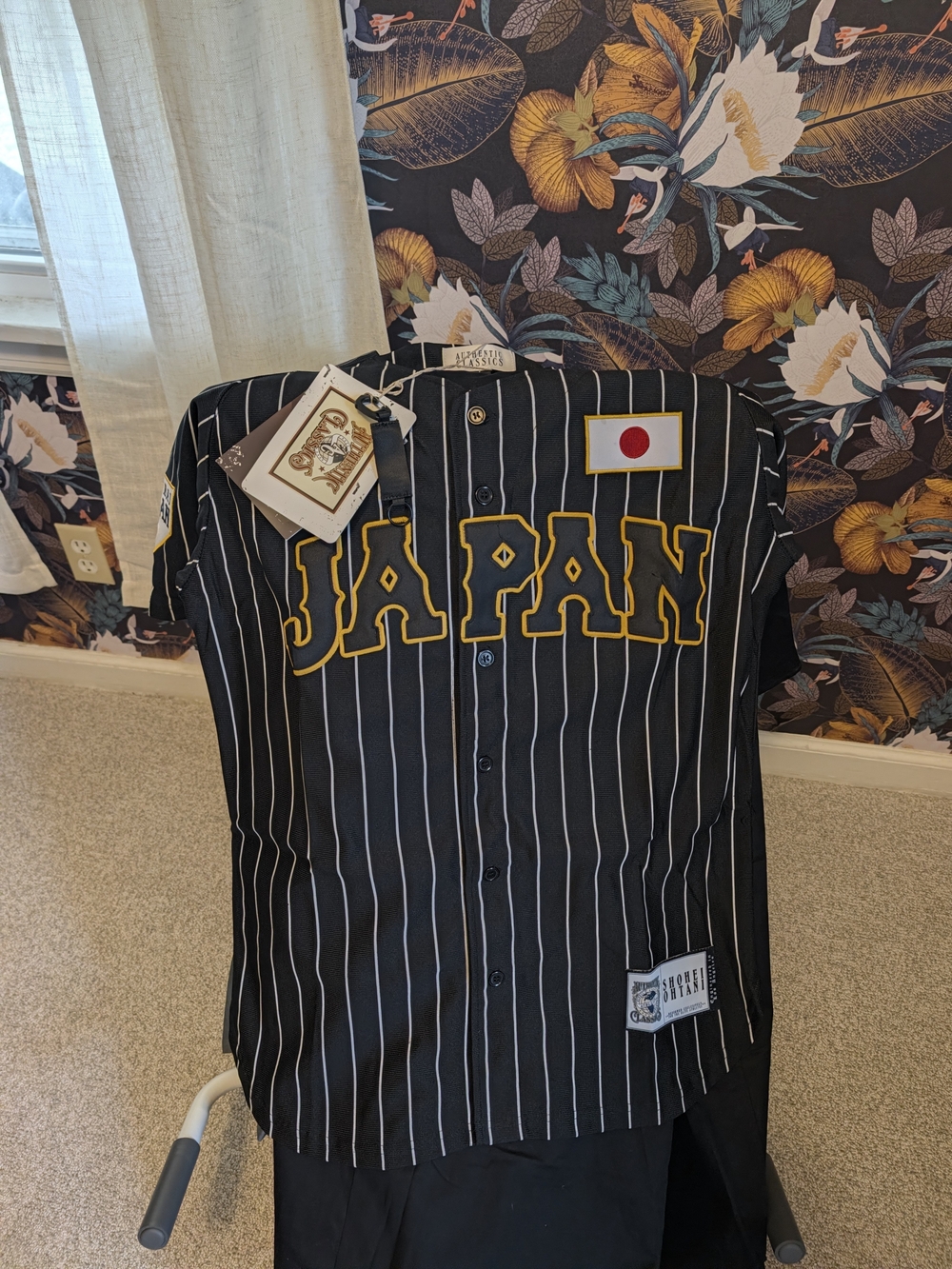Japan Pinstripe Baseball Jersey - Black with Yellow Trim